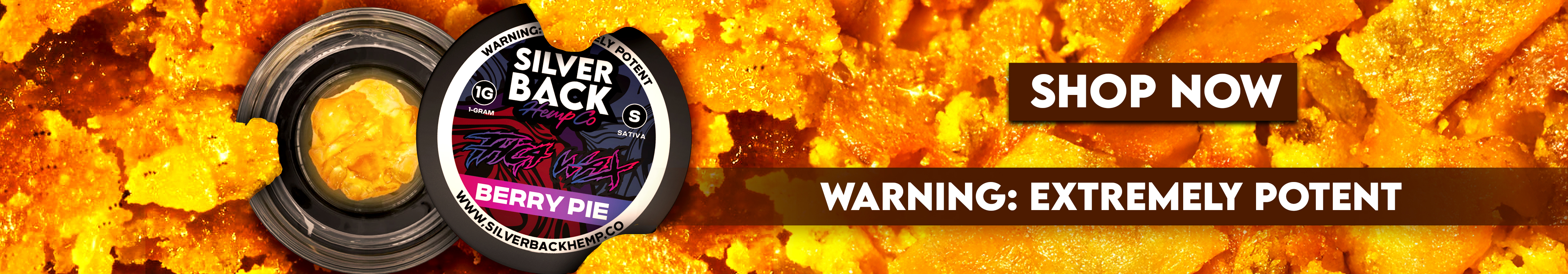 Silverback Hemp Co Berry Pie High Wax – 1-gram sativa concentrate with an extremely potent warning.