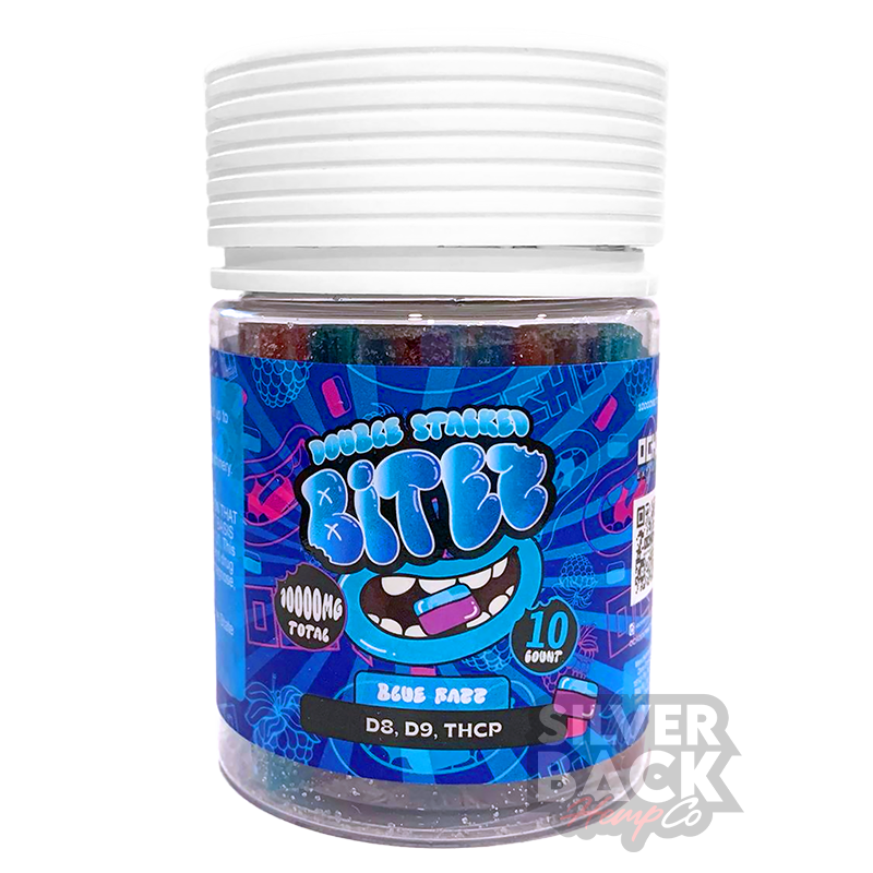 Double Stacked Bitez - Blue Razz - Delta-8+Delta-9+THC-P - 10000mg Gummies