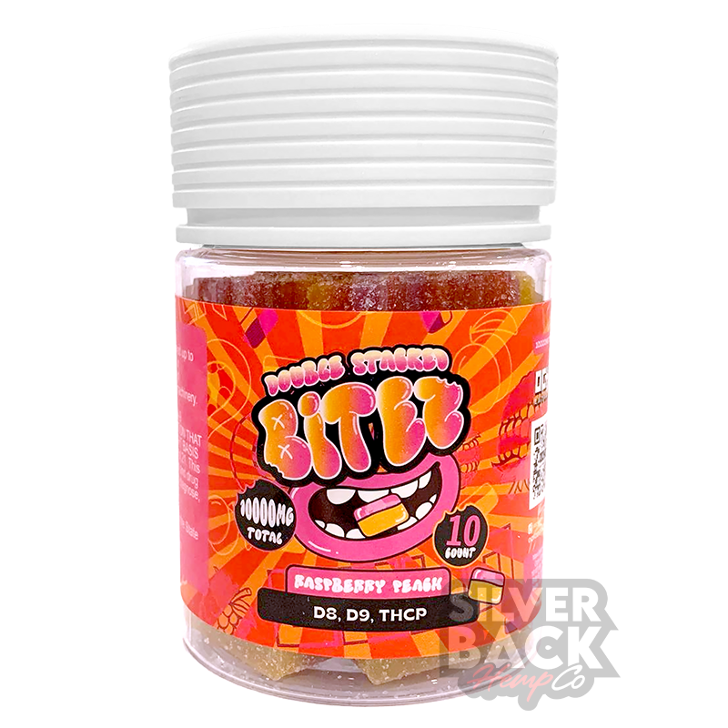Double Stacked Bitez - Raspberry Peach - Delta-8+Delta-9+THC-P+HHC-P - 10000mg Gummies