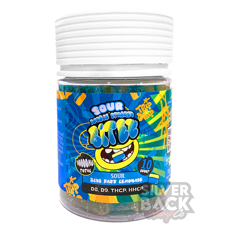 Double Stacked Bitez - Sour Blue Razz Lemonade - Delta-8+Delta-9+THC-P+HHC-P - 10000mg Gummies