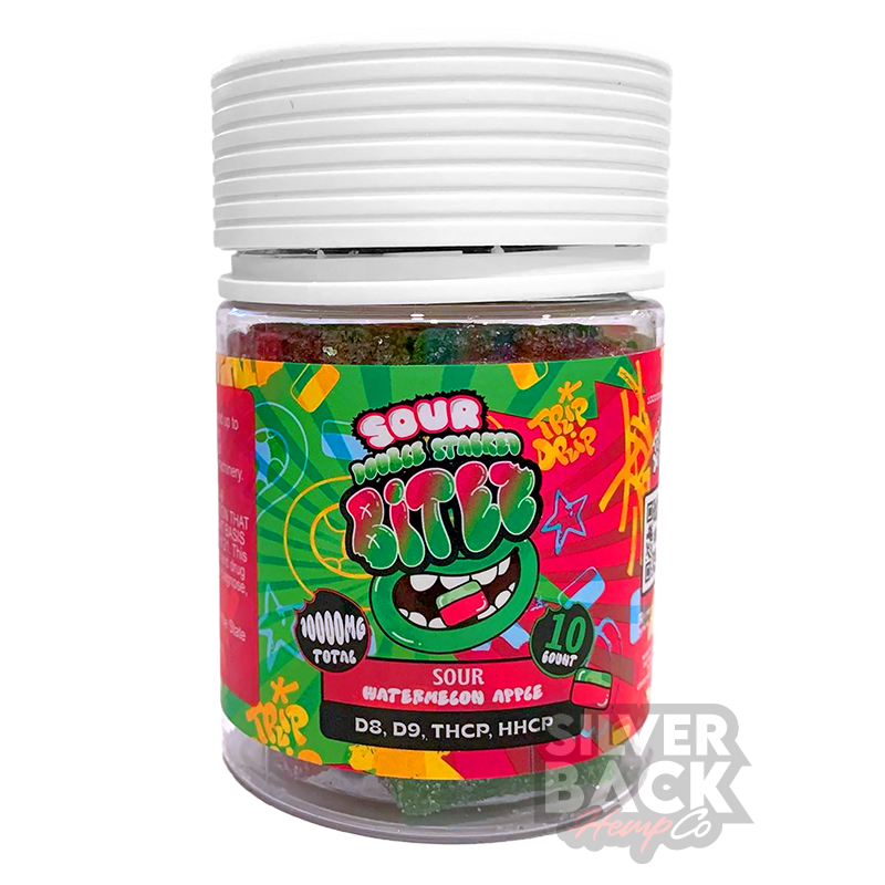Double Stacked Bitez - Sour Watermelon Apple - Delta-8+Delta-9+THC-P+HHC-P - 10000mg Gummies
